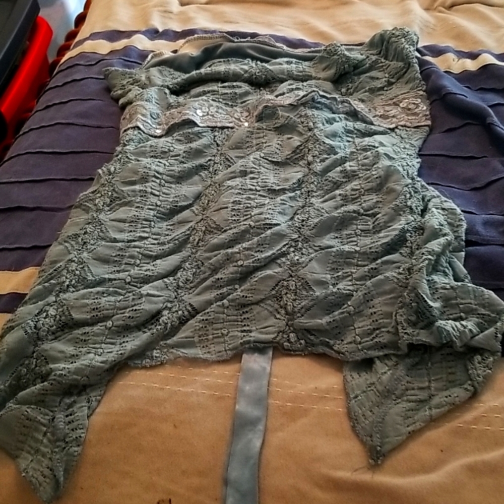 Blue sequin detail tube top size medium satin tie in back